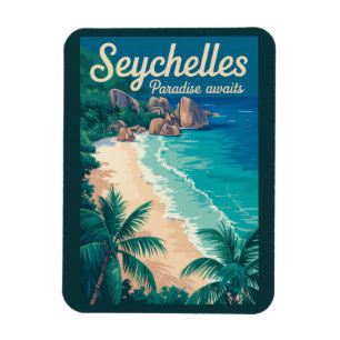 Íman Ilustração de viagem de praia das Seychelles Arte