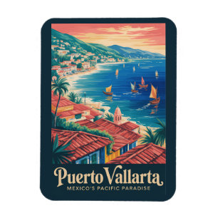 Íman Ilustração de viagem de praia em Puerto Vallarta,