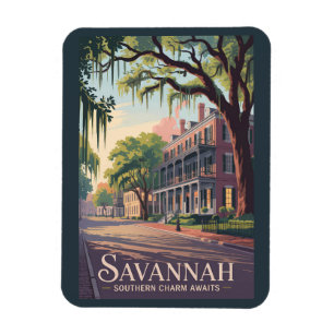 Íman Ilustração de viagem de Savannah Geórgia Arte Vint