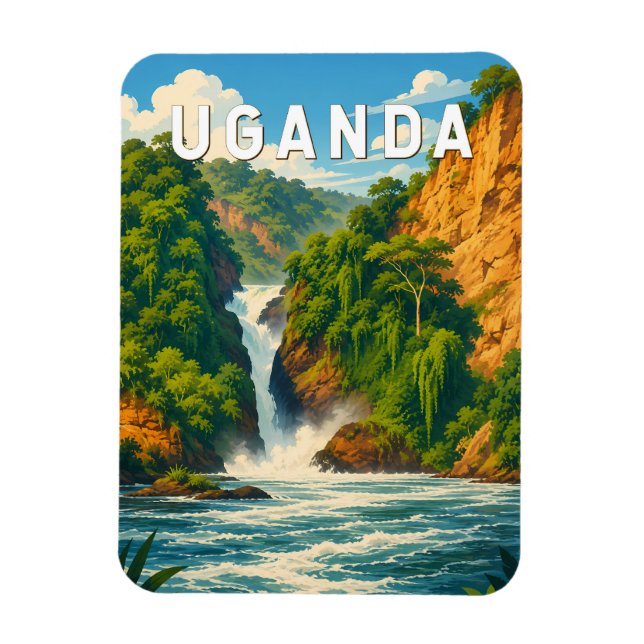 Íman Ilustração de viagem de Uganda Arte Vintage (Vertical)