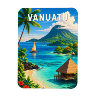 Íman Ilustração de Viagem de Vanuatu Arte Vintage