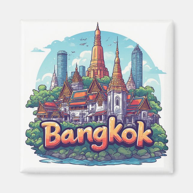Íman Ilustração de Viagem em Banguecoque com Templos Do (Frente)