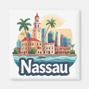 Íman Ilustração de Viagem Tropical Nassau Bahamas