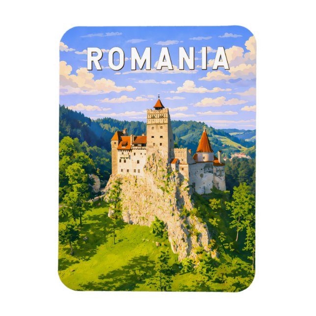 Íman Ilustração de viagem vintage da Romênia (Vertical)