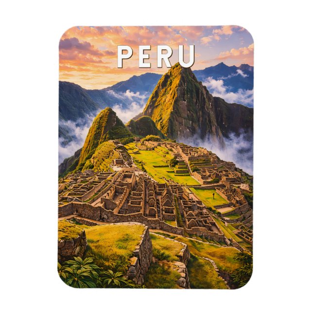 Íman Ilustração de viagem vintage do Peru (Vertical)