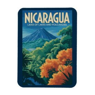 Íman Ilustração de vulcão da Nicarágua, arte de viagem