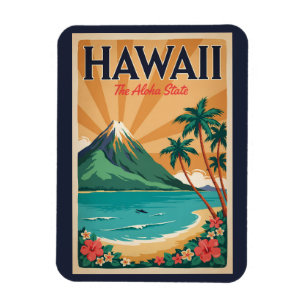 Íman Ilustração de Vulcão do Havaí Arte de Viagem Vinta