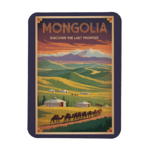 Íman Ilustração de Yurt Camelos da Mongólia Arte de Via
