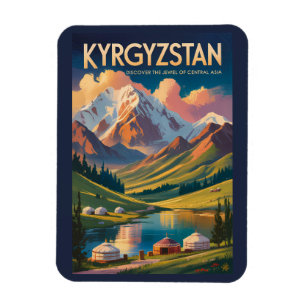 Íman Ilustração de Yurt do Quirguistão Arte de Viagem V