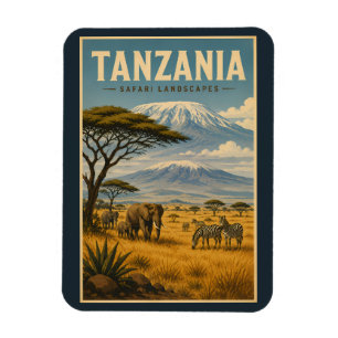 Íman Ilustração de Zebra de Safári na Tanzânia Arte de 
