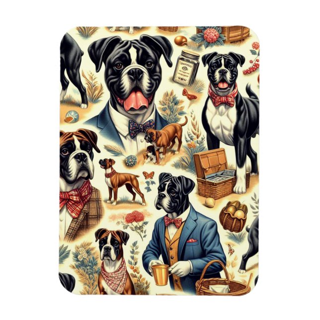 Íman Ilustração do Cachorro Retro Boxer (Vertical)