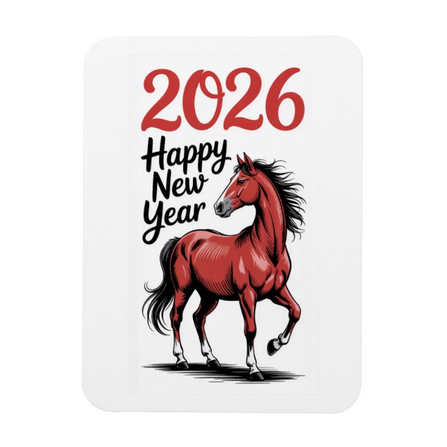 Íman Ilustração do Cavalo Vermelho da Placa Feliz ano n (Vertical)