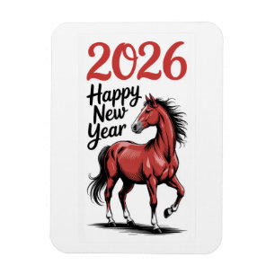 Íman Ilustração do Cavalo Vermelho da Placa Feliz ano n
