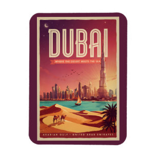 Íman Ilustração do céu noturno de Dubai UAE Viagem Arte