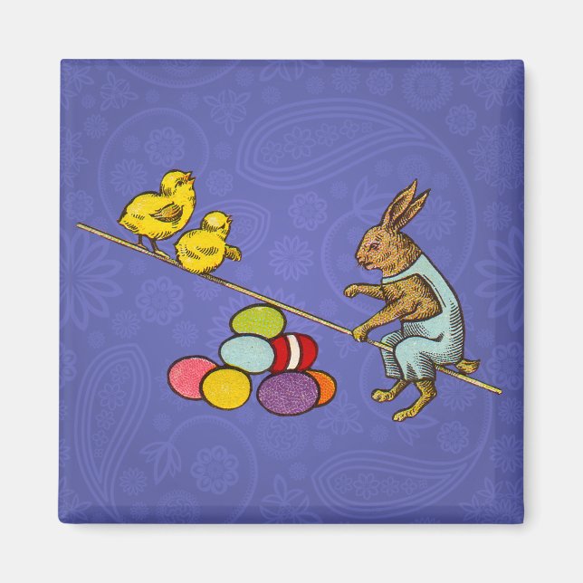 Íman Ilustração do coelho de Páscoa chocando ovos (Frente)