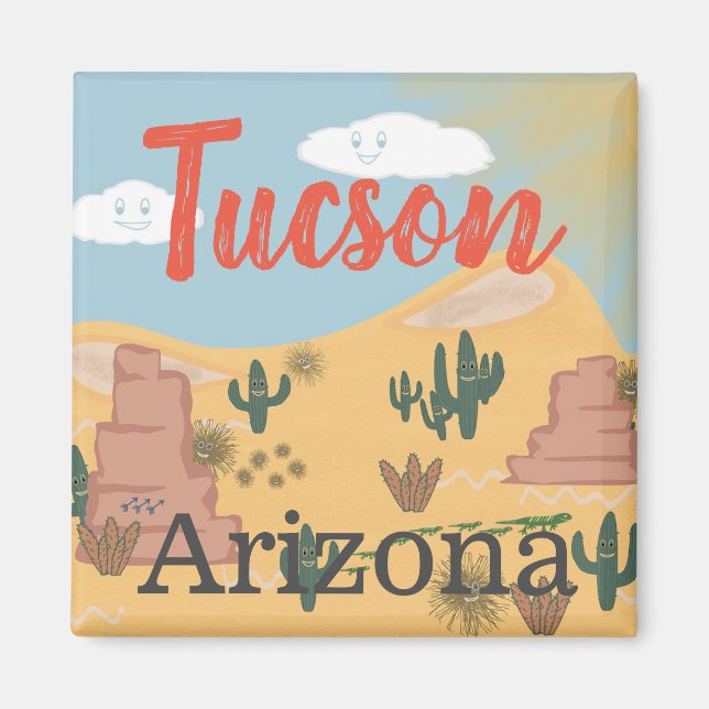 Íman Ilustração do Deserto de Arizona Tucson (Frente)