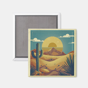 Íman Ilustração do Deserto em Estilo Retro Boho Vintage