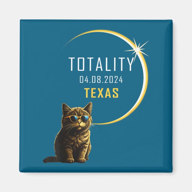 Íman Ilustração do Eclipse Solar Total do Texas com Gat (Frente)