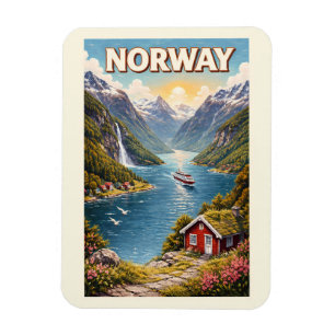 Íman Ilustração do Fiorde da Noruega Arte de Viagem Vin