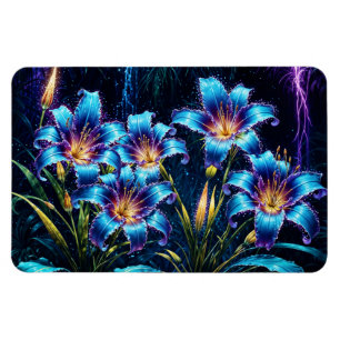 Íman Ilustração do jardim noturno de flores bioluminesc