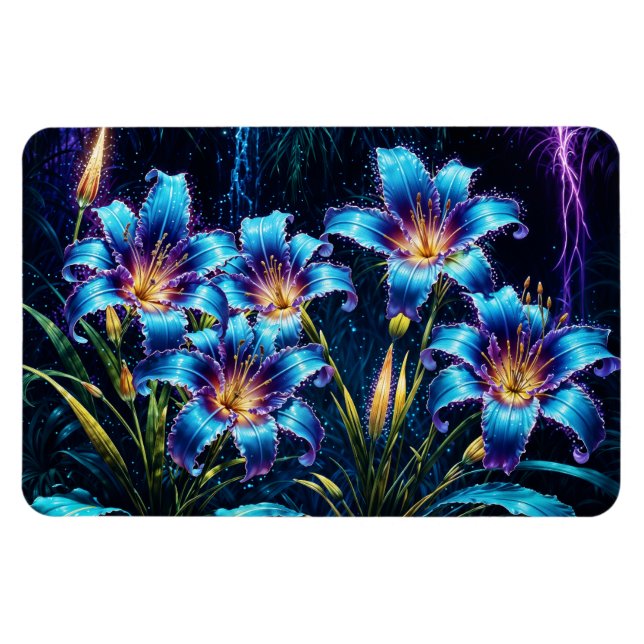 Íman Ilustração do jardim noturno de flores bioluminesc (Horizontal)