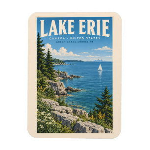 Íman Ilustração do Lago Erie Viagem Arte Vintage