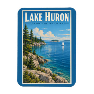 Íman Ilustração do Lago Huron Viagem Arte Vintage