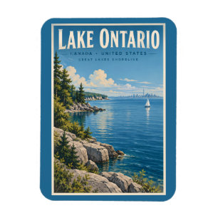 Íman Ilustração do Lago Ontário Arte de Viagem Vintage