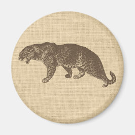 Íman Ilustração do Leopardo Vintage em Burlap