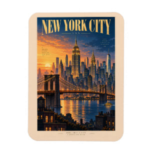 Íman Ilustração do Pôr do Sol da Cidade de Nova York Ar