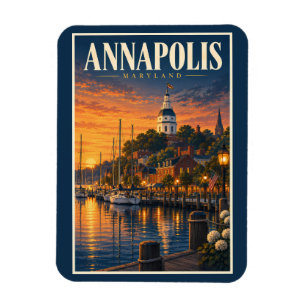 Íman Ilustração do pôr do sol em Annapolis Maryland Art
