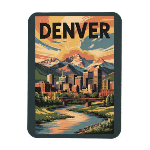 Íman Ilustração do pôr do sol em Denver Colorado Arte d