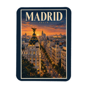 Íman Ilustração do Pôr do Sol em Madrid Espanha Arte de