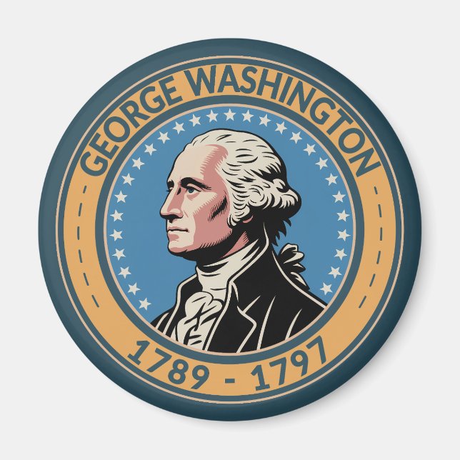 Íman Ilustração do Presidente dos EUA George Washington (Frente)