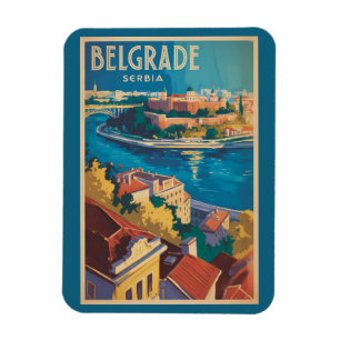 Íman Ilustração do Rio Belgrado Sérvia Arte de Viagem