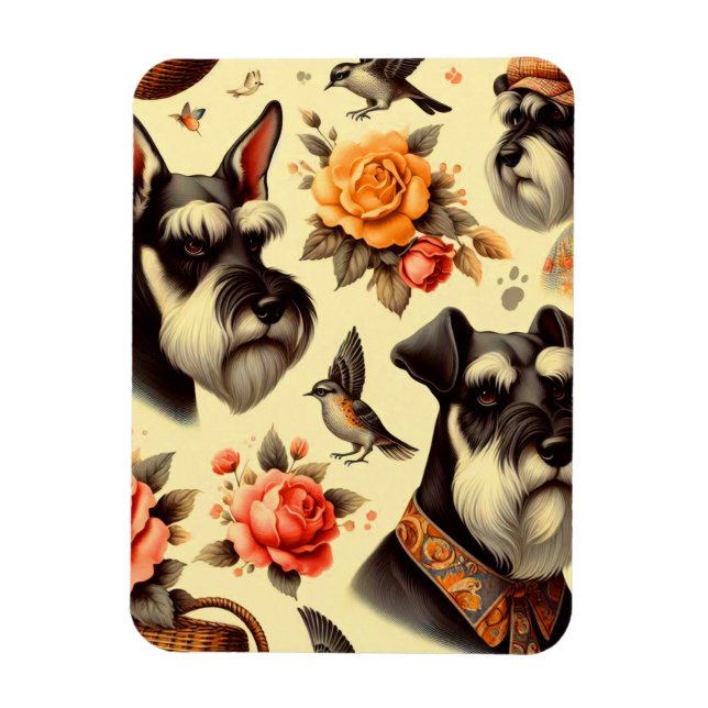 Íman Ilustração do Schnauzer Cute Retro (Vertical)