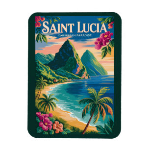 Íman Ilustração dos Pitons de Santa Lúcia Arte de Viage