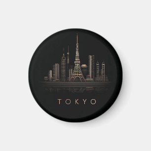 Íman Ilustração Elegante da Cidade de Tóquio em Dourado
