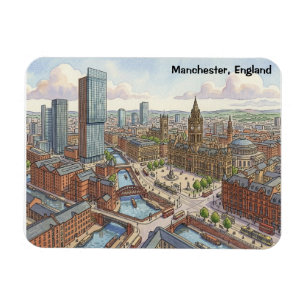 Íman Ilustração em Aquarela de Manchester Inglaterra