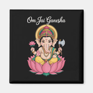 Íman Ilustração Espiritual Ganesha Lótus Om Jai Dizendo
