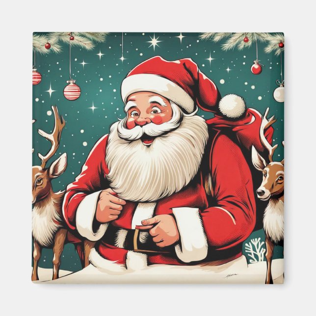 Íman Ilustração Faux Vintage Santa Claus SqM1 (Frente)