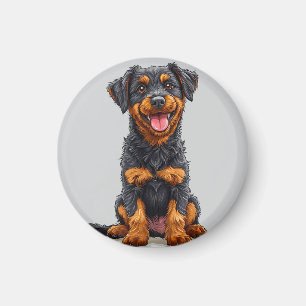 Íman Ilustração Feliz de um Cão Preto e Acastanhado