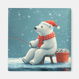 Íman Ilustração festiva e fofa de um urso polar pescand