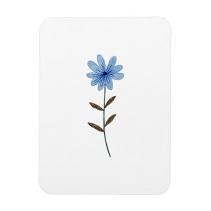 Íman Ilustração Flor Azul Aquarela Arte Floral Elegante