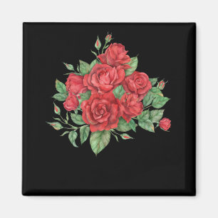Íman Ilustração Floral do Buquê Rosa vermelha