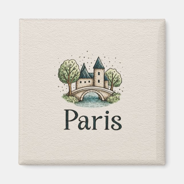 Íman Ilustração Fofa de Paris (Frente)
