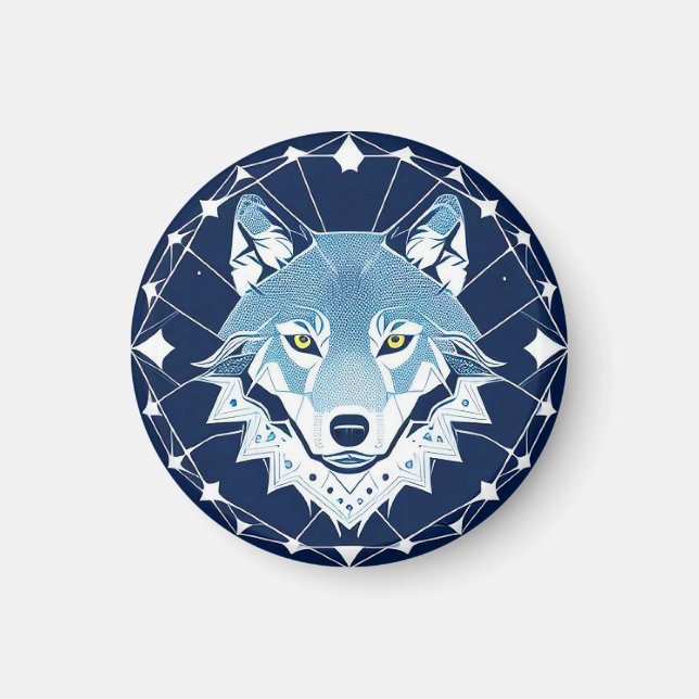 Íman Ilustração Geométrica de um Lobo (Frente)
