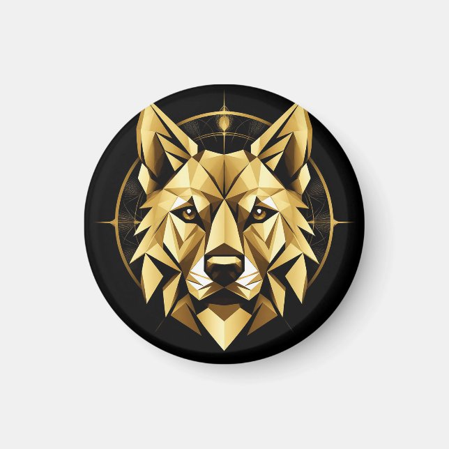 Íman Ilustração Geométrica do Lobo Dourado (Frente)