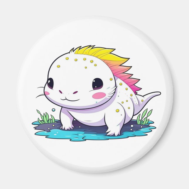 Íman Ilustração Kawaii de Axolote Fofa (Frente)
