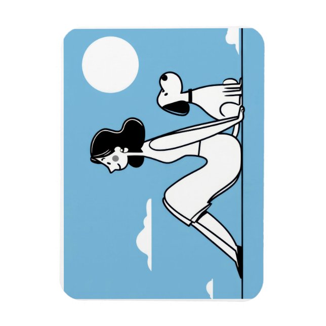 Íman Ilustração Minimalista de Mulher e Cachorro (Vertical)